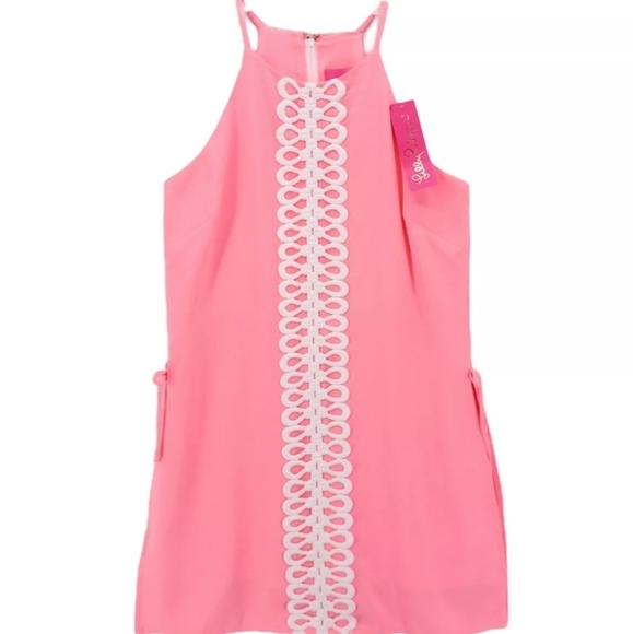 NWT Lilly Pulitzer Coral Halter Romper Embroidery Lace Trim Front Plus Size 16 - Picture 4 of 9